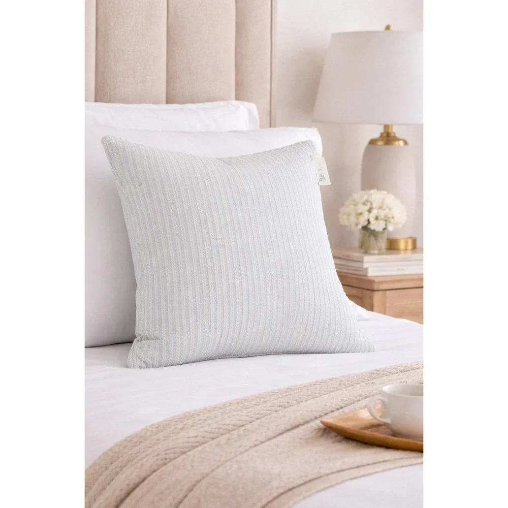 Frette Giglio Woven Euro Pillow‎ Cover 26x26 Light Blue Ivory NWT